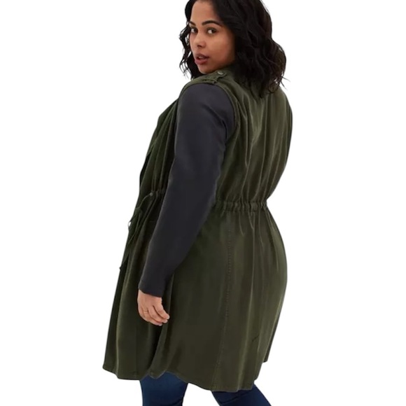 Torrid Olive Green Twill & Faux Leather Midi Length Anorak - Picture 3 of 15